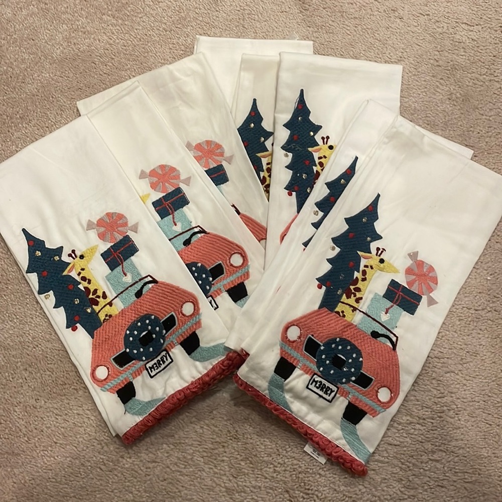 Whimsical Embroidered Christmas Cloth Napkins (Set of 8) NWT